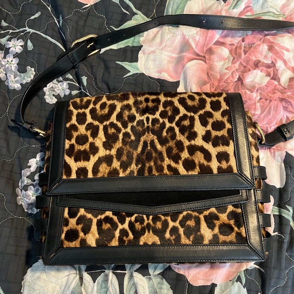 Christian Louboutin Farida Leopard Calf Hair & Leather Messenger Crossbody Bag - Picture 3 of 13